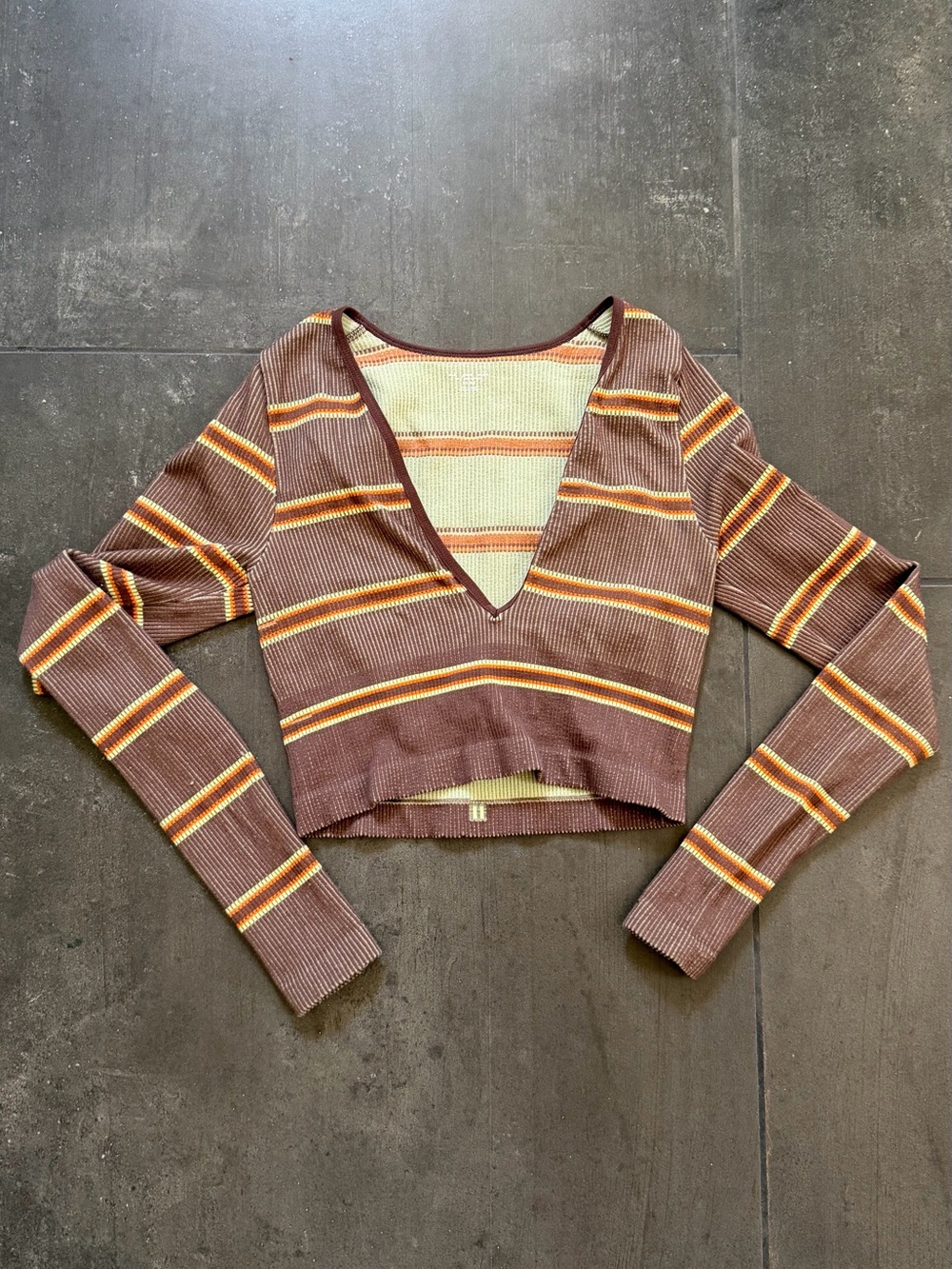 Urban Outfitters Green, Brown & Orange Ribbed Striped Crop Top